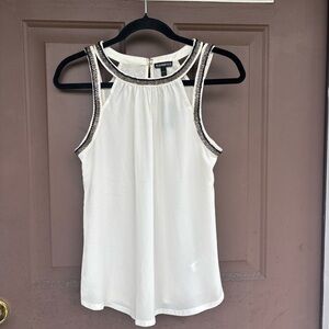 NWT Express White and Black Beaded Trim Sleeveless Blouse